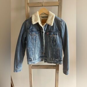Levi's Sherpa Blue Denim Jacket with Cream Collar